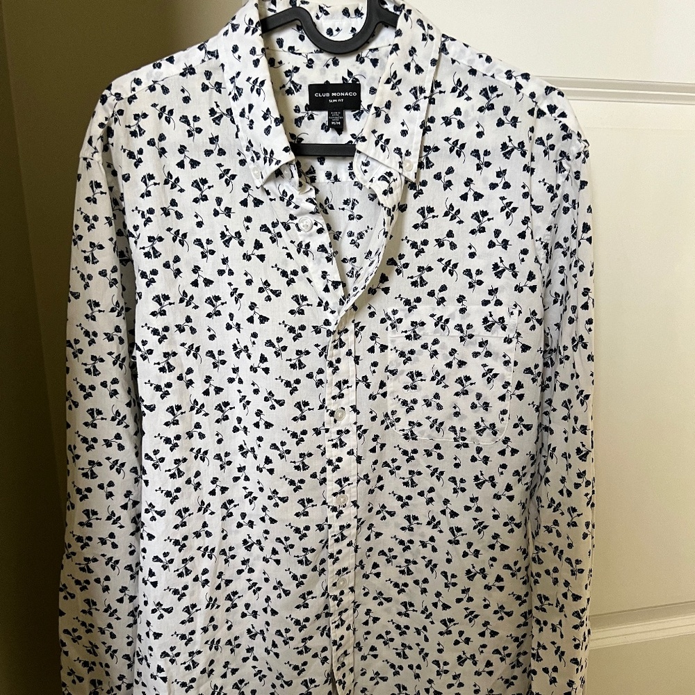 Club Monaco blue and white floral print Oxford shirt